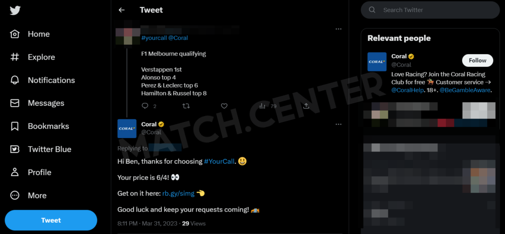 Request a Bet at Coral